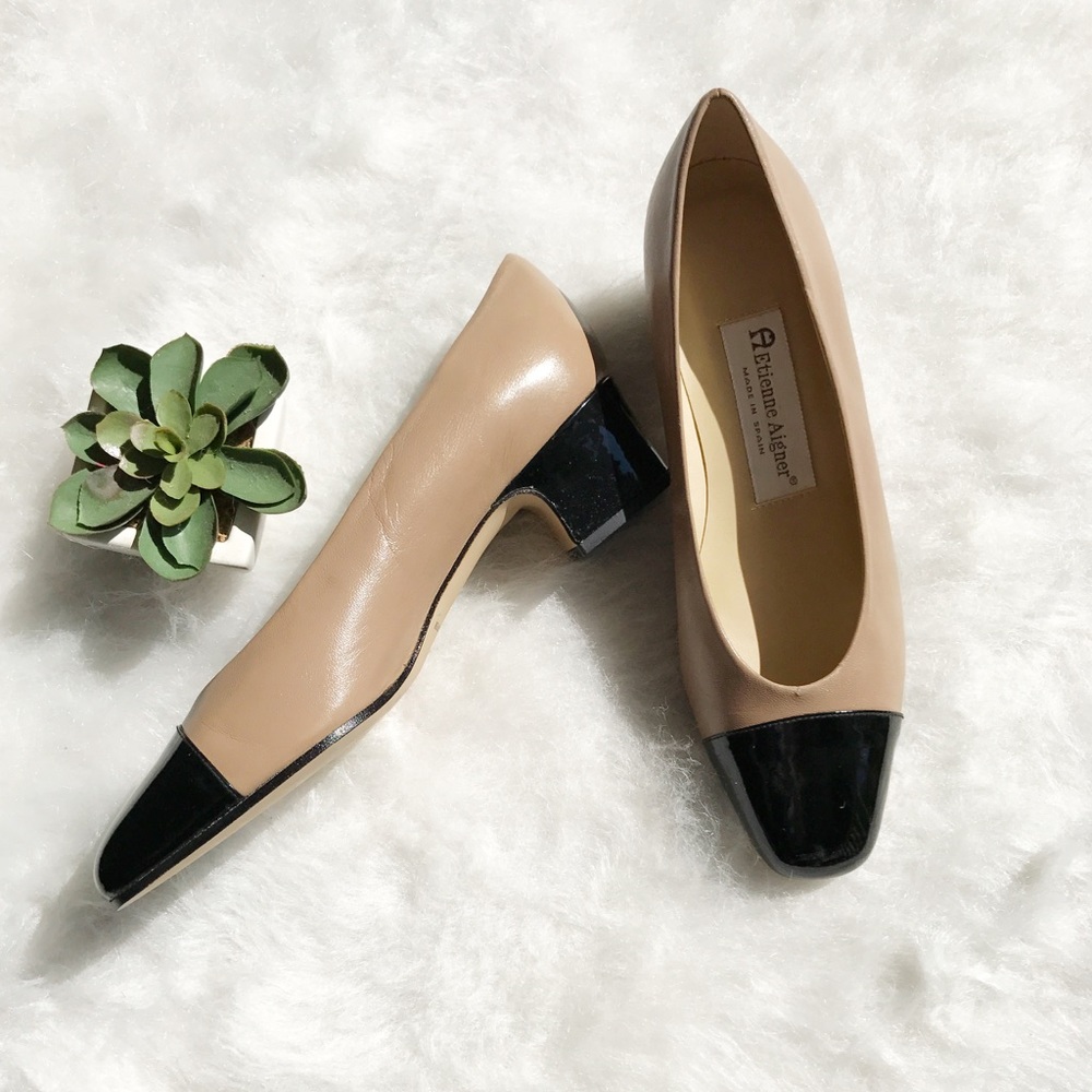 ETIENNE AIGNER tan and black heels size 6.5